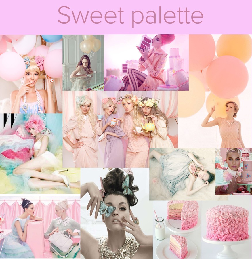 Moodboard v pastelových tónech pro focení Sweet Palette